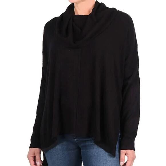 Status by Chenault Seam Front Cowl Neck Rib Knit Tunic Top in Black Medium $45 - Picture 1 of 4